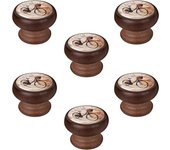6 un. pomo tirador mueble vintage retro madera tinte nogal torre eiffel - diámetro 40mm