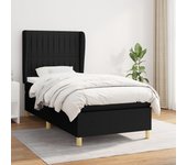 Cama con somier y colchón negro 90x190 cm tela