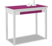 Mesa de cocina extensible de libro - 90x50 cm (90x100 cm) - estructura y tapa interior color blanca - tapa superior cristal color berengena