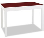 Mesa de cocina extensible de carro - 100x60 cm (150x60 cm) - estructura y extensión color blanca - tapa cristal color burdeos