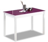 Mesa de cocina fija - 110x70 cm - estructura color blanca - tapa cristal color berengena