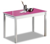 Mesa de cocina fija - 100x60 cm - estructura color aluminio - tapa cristal color fucsia