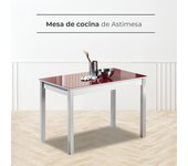Mesa de cocina fija - 100x60 cm - estructura color aluminio - tapa cristal color rojo