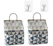 Paquete de 2 bolsas de almacenamiento montadas en la pared, bolsas organizadoras de pared con bolsillos para dormitorio, baño, dormitorio (azul)
