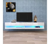 Mueble de tv led en blanco con iluminación led, 140x40x30.5cm, blanco