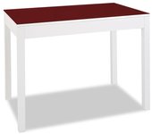 Mesa de cocina fija - alto 92 cm - estructura color blanca - tapa cristal color burdeos