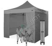 Carpa plegable 3x3 gris con laterales . aluminio 45 mm. tejido recubierto de pvc impermeable, repelente al agua de 350gm