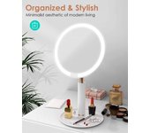 Espejo de maquillaje portátil con luz led, lastar 95 ra, lupa 3x, ajuste de inclinación y atenuación stepless a 5500k, batería de 1200mah