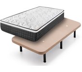 Colchón viscoelástico origin + base tapizada beige con 6 patas de 25 cm | medidas: 90x180 cm