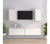 Mueble tv 4 piezas blanco madera maciza de pino