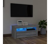 Mueble de tv | mueble de salón | mesa de tv con luces led gris sonoma 90x35x40 cm cfw46335