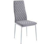 Pack 4 sillas comedor ada tapizadas acolchado tipo rombo tela gris y patas metal blanco
