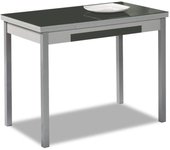 Mesa de cocina extensible 2 alas - 110x70 cm (170x70 cm) - estructura y alas color aluminio - tapa cristal color grafito