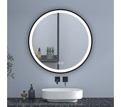 Espejo de baño redondo led 80cm con marco, antivaho, luminosidad regulable