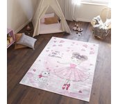 Tapiso emma alfombra antideslizante cuarto de niños rosa gris ballerine gatito corazones fina lavable 160 x 230 cm