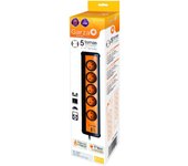 Regleta garza profesional con interruptor de color naranja para 5 tomas + 2 usb de 1.4 metros de cable