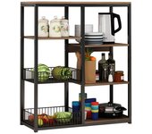 Meyvaser, estante de cocina, mueble de almacenamiento, para horno microondas, con 2 cestas metálicas de malla, 4 niveles , 80 x 30 x 101 cm, negro