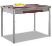 Mesa de cocina extensible 2 alas - 100x60 cm (150x60 cm) - estructura y alas color aluminio - tapa cristal color burdeos