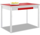 Mesa de cocina extensible 2 alas - 100x60 cm (150x60 cm) - estructura y alas color blanca - tapa cristal color rojo