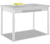 Mesa de cocina extensible 2 alas - 100x60 cm (150x60 cm) - estructura y alas color blanca - tapa cristal color gris