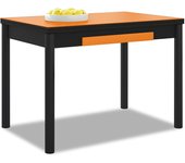 Mesa de cocina extensible 2 alas - 100x60 cm (150x60 cm) - estructura y alas color negra - tapa cristal color naranja