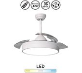 Lampara ventilador de techo metal pequeño grande blanco con luz motor dc silencioso aspas retractiles transparentes plegables