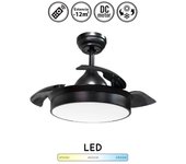 Lampara ventilador de techo metal grande pequeño negro con luz motor dc silencioso con aspas retractiles transparentes plegable