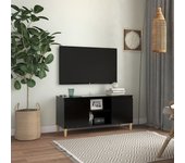 Mueble de tv | mueble de salón | mesa de tv con patas de madera maciza negro 103,5x35x50 cm cfw35703
