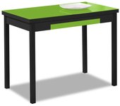 Mesa de cocina extensible 2 alas - 110x70 cm (170x70 cm) - estructura y alas color negra - tapa cristal color verde