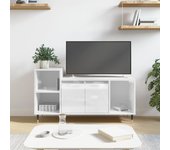 Mueble de tv | mueble de salón | mesa de tv madera contrachapada blanco brillo 100x35x55 cm cfw95824