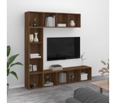 Conjunto librería/mueble tv 3 piezas roble marrón 180x30x180cm