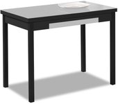 Mesa de cocina extensible 2 alas - 100x60 cm (150x60 cm) - estructura y alas color negra - tapa cristal color gris