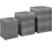 Mesas auxiliares 3 piezas y tapa de cristal mimbre resina gris