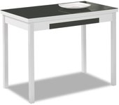 Mesa de cocina extensible 2 alas - 110x70 cm (170x70 cm) - estructura y alas color blanca - tapa cristal color grafito