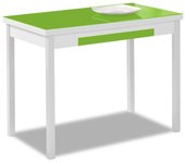 Mesa de cocina extensible 2 alas - 110x70 cm (170x70 cm) - estructura y alas color blanca - tapa cristal color verde