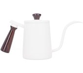 Cafetera portátil de acero inoxidable de 700 ml con mango de madera blanca