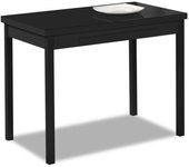 Mesa de cocina extensible 2 alas - 100x60 cm (150x60 cm) - estructura y alas color negra - tapa cristal color negra
