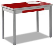 Mesa de cocina extensible 2 alas - 110x70 cm (170x70 cm) - estructura y alas color aluminio - tapa cristal color rojo
