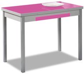 Mesa de cocina extensible 2 alas - 110x70 cm (170x70 cm) - estructura y alas color aluminio - tapa cristal color fucsia