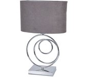 Lampara de metal plateado pie con 3 circunferencias y tulipa gris circus
