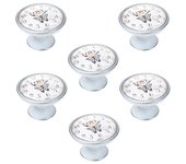 6 un. pomo tirador mueble vintage retro metal plata pátina blanco reloj - diámetro 37mm