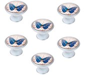 6 un. pomo tirador mueble vintage retro metal plata pátina blanco mariposa - diámetro 37mm