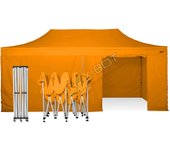 Carpa plegable 6x3 naranja con telones laterales acero 30 mm. tejido recubierto de pvc impermeable, repelente al agua de 350gm