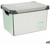 Caja de almacenaje con tapa home cuadriculado gris plástico 17 l 28 x 22 x 37 cm (12 unidades)