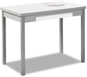 Mesa de cocina extensible 2 alas - 110x70 cm (170x70 cm) - estructura y alas color aluminio - tapa cristal color blanca