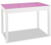 Mesa de cocina extensible de carro - 100x60 cm (150x60 cm) - estructura y extensión color blanca - tapa cristal color rosa