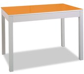 Mesa de cocina extensible 2 alas - 100x60 cm (150x60 cm) - estructura y alas color aluminio - tapa cristal color naranja