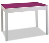 Mesa de cocina extensible 2 alas - 100x60 cm (150x60 cm) - estructura y alas color aluminio - tapa cristal color berengena