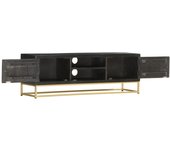 Mueble tv negro y dorado 120 x 30 x 40 cm madera maciza de mango