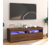 Mueble de tv | mueble de salón | mesa de tv con luces led marrón roble 120x35x40 cm cfw51683